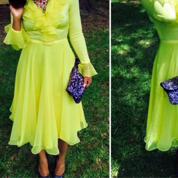 Dresses & Skirts - Vtg Neon Yellow Sheer Ruffle